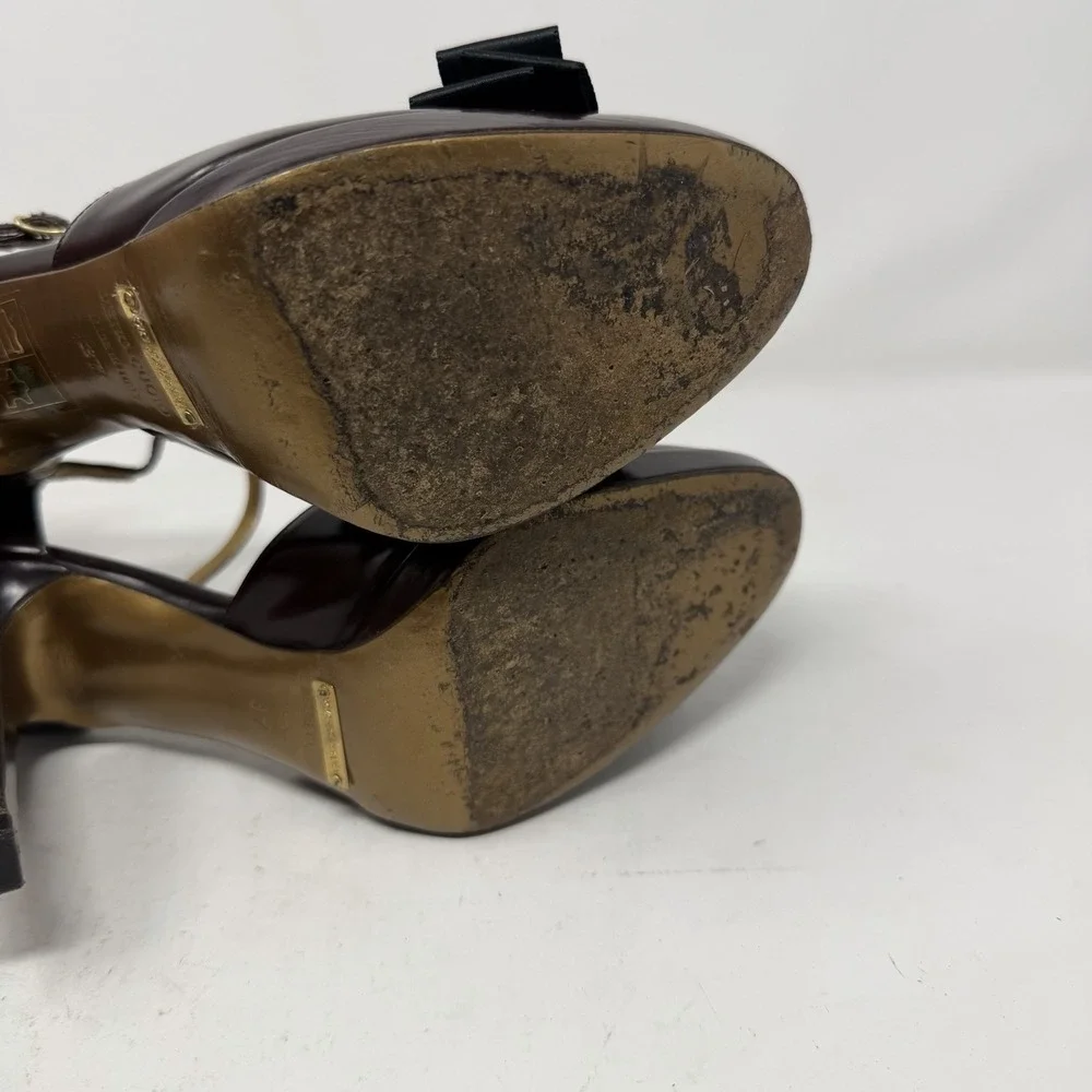 Dolce Gabbana Burgundy Leather D'Orsay Platform Pumps Bow Sz 37 Made Italy